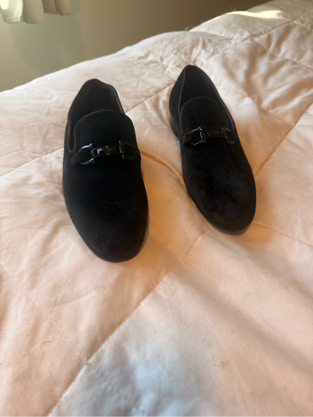 Aldo Black Velvet Slip-On Loafers with Metal Bit